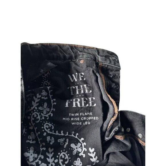 Free People We The Free Twin Flame Mid Rise Cropped Wide Leg Black Jeans Sz 26 - Picture 7 of 10